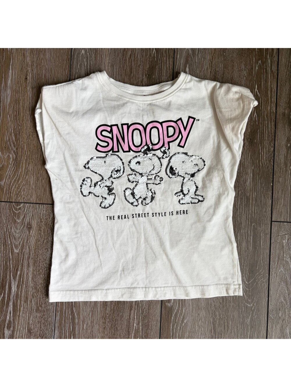 Zara Peanuts Snoopy Sequin Tee Girls Size 6